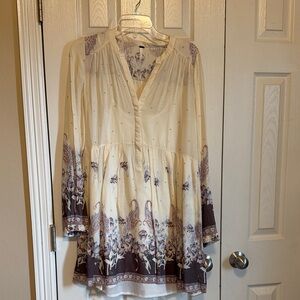 Free People Cream and Brown Floral Dress